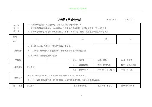 上半年幼儿园大班周计划表