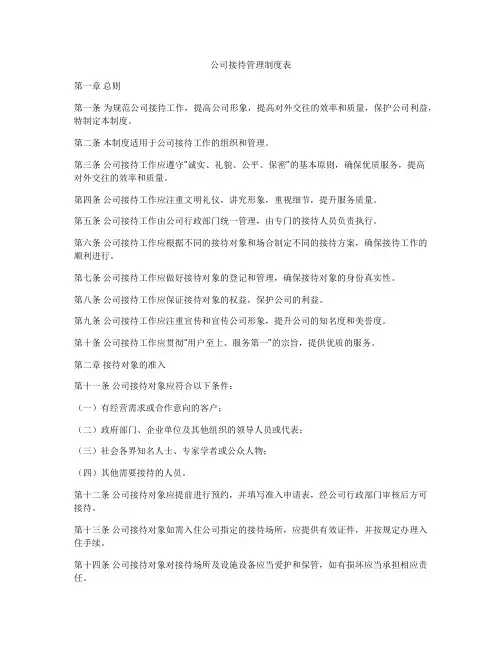 公司接待管理制度表