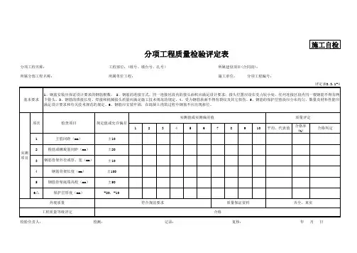 钻(挖)孔灌注桩、地下连续墙钢筋安装评定表