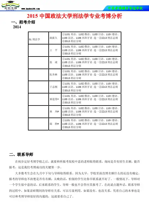 2015中国政法大学刑法学专业考博分析