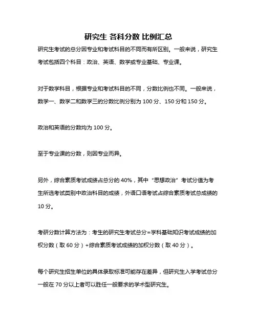 研究生 各科分数 比例汇总