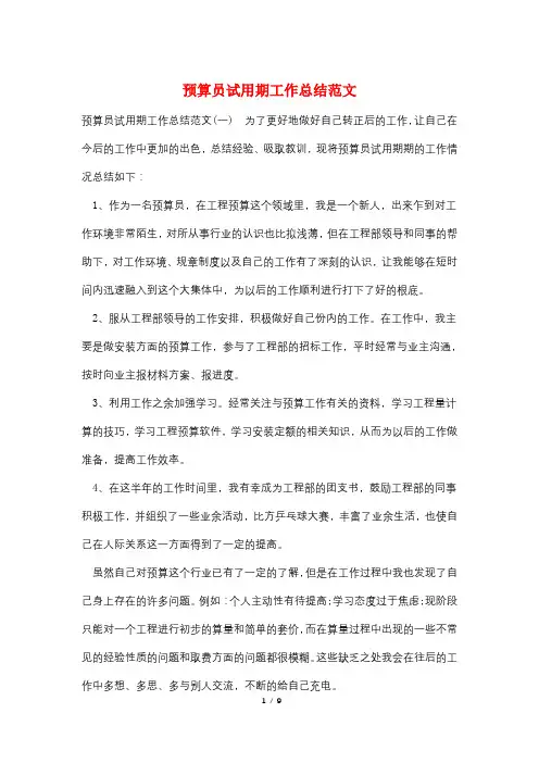 预算员试用期工作总结范文