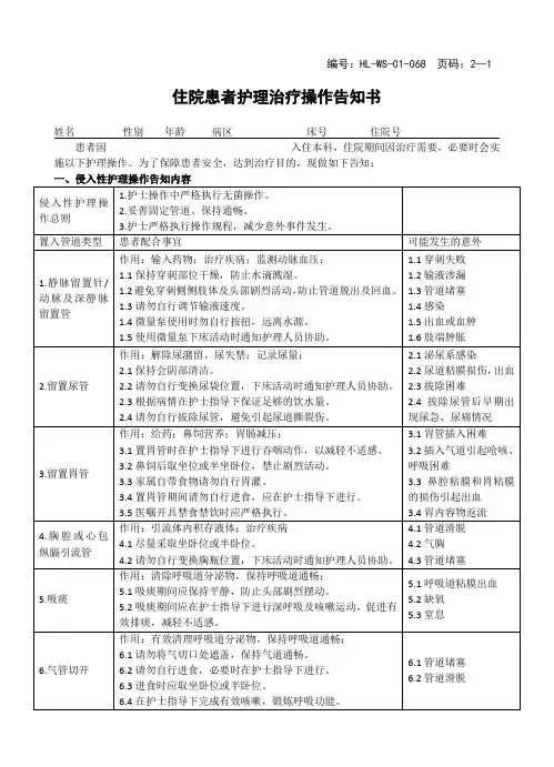 侵入性操作告知书