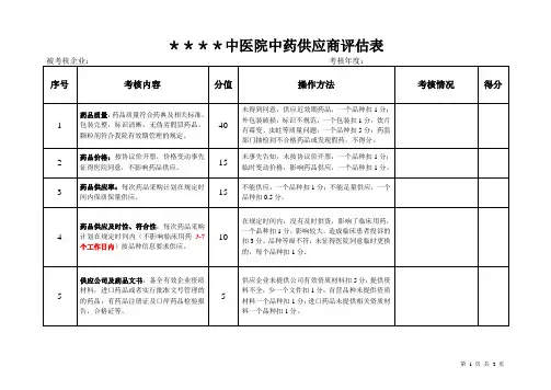 医院对供应商考核表