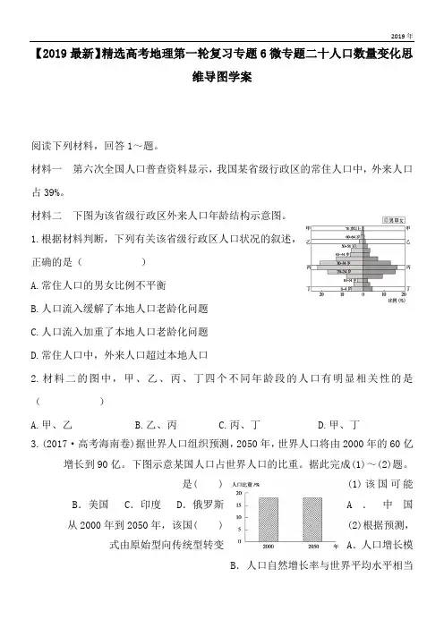 2020高考地理第一轮复习专题6微专题二十人口数量变化思维导图学案