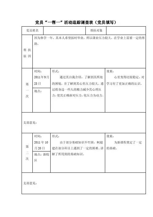 “党员一帮一”活动追踪调查表