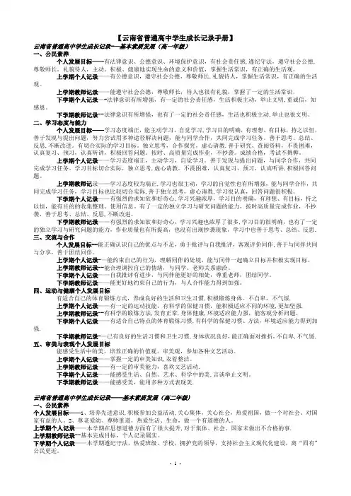 云南省普通高中学生成长记录手册【范本模板】