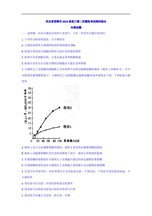 2018届河北省邯郸市高三第二次模拟考试理科综合生物试题