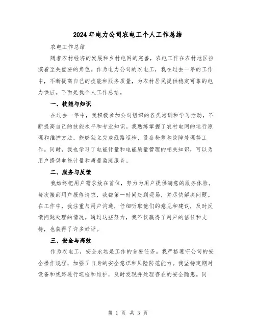 2024年电力公司农电工个人工作总结(二篇)