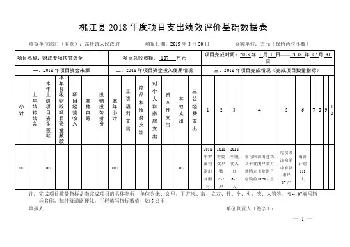 桃江县2018年度项目支出绩效评价基础数据表
