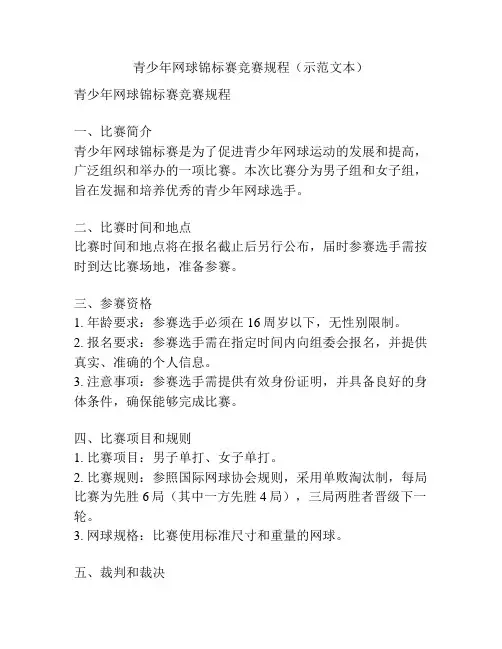 青少年网球锦标赛竞赛规程(示范文本)