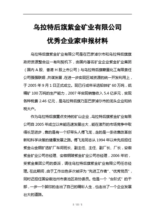 优秀企业家申报材料
