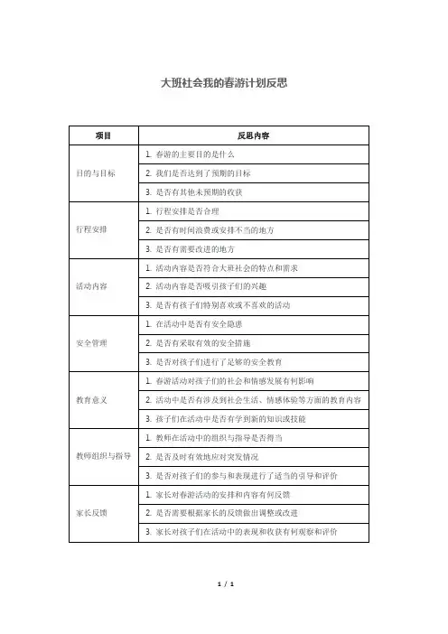 大班社会我的春游计划反思