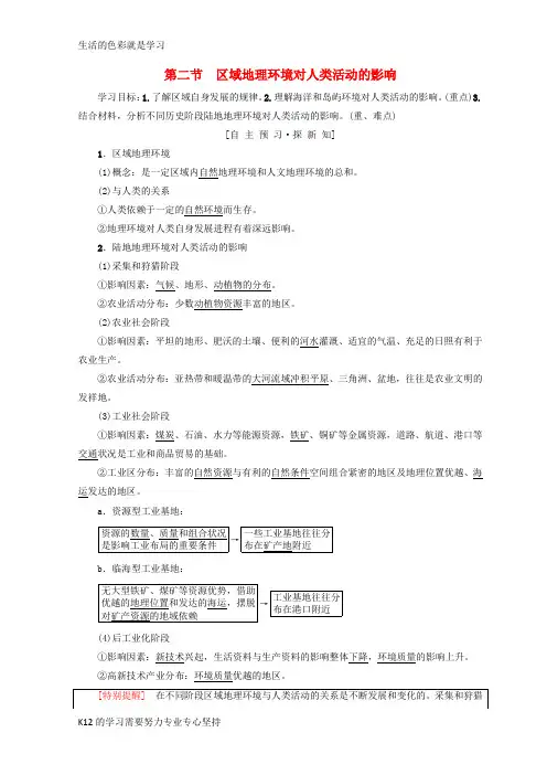 [推荐学习]2018秋高中地理 第1章 区域地理环境和人类活动 第2节 区域地理环境对人类活动的影响