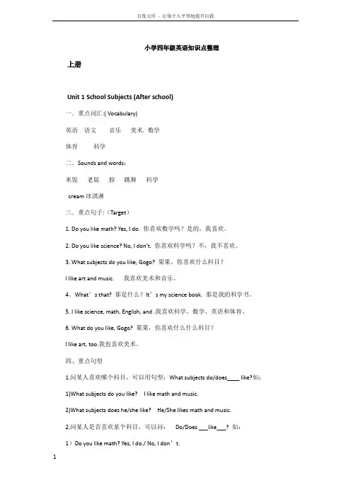 人教版小学英语四年级知识点整理