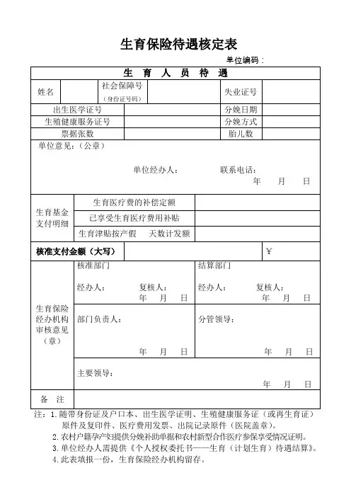 生育保险待遇核定表