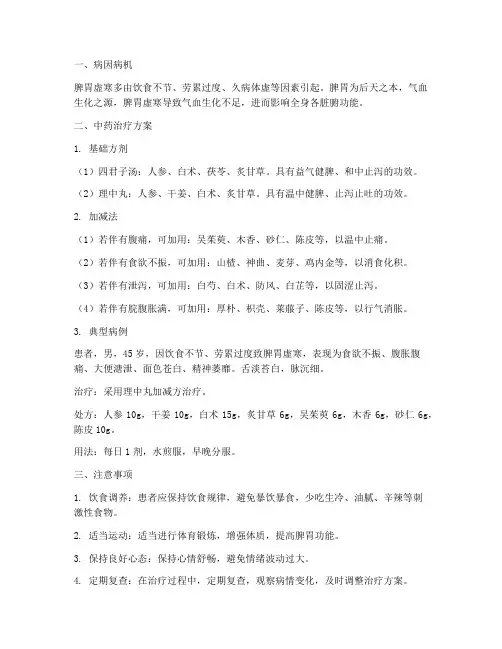 脾胃虚寒的中药治疗方案
