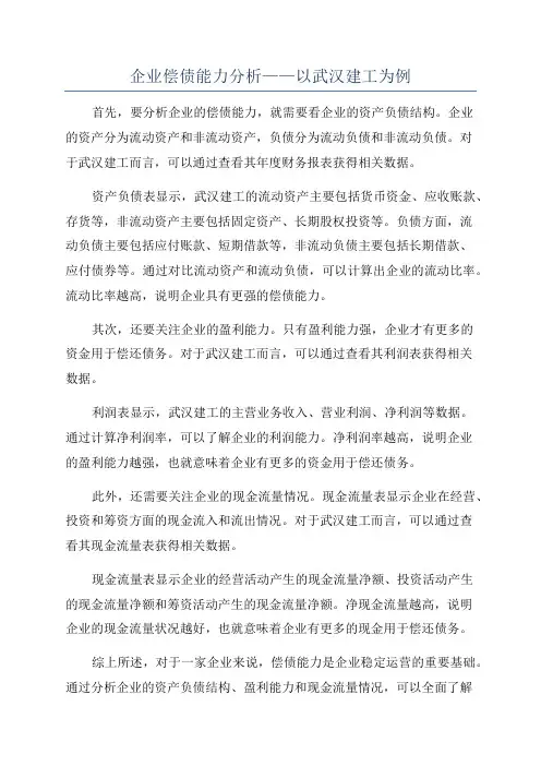 企业偿债能力分析——以武汉建工为例