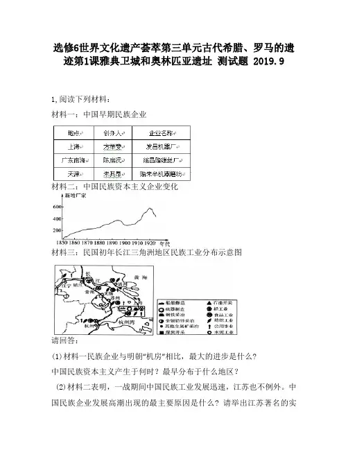 选修6世界文化遗产荟萃第三单元古代希腊、罗马的遗迹第1课雅典卫城和奥林匹亚遗址