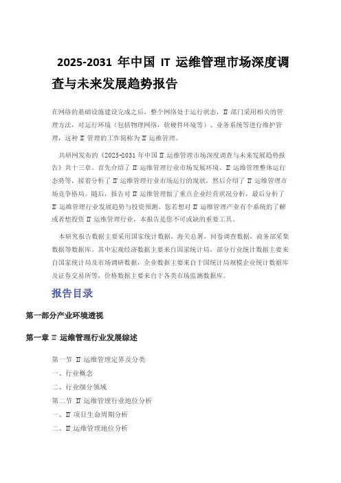 2025-2031年中国IT运维管理市场深度调查与未来发展趋势报告