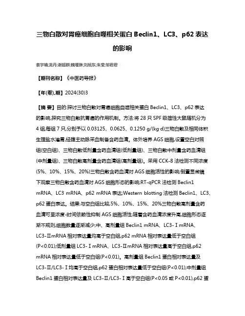 三物白散对胃癌细胞自噬相关蛋白Beclin1、LC3、p62表达的影响