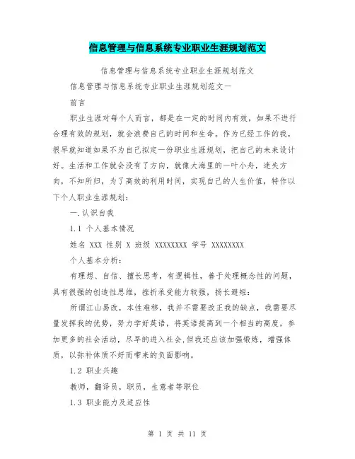 信息管理与信息系统专业职业生涯规划范文