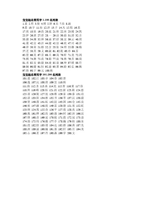 宝宝起名常用字1