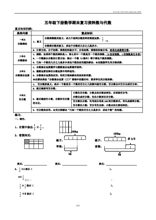 北师大版五年级下册各大板块总复习整理