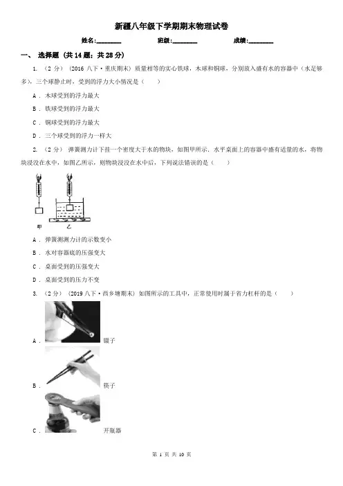新疆八年级下学期期末物理试卷