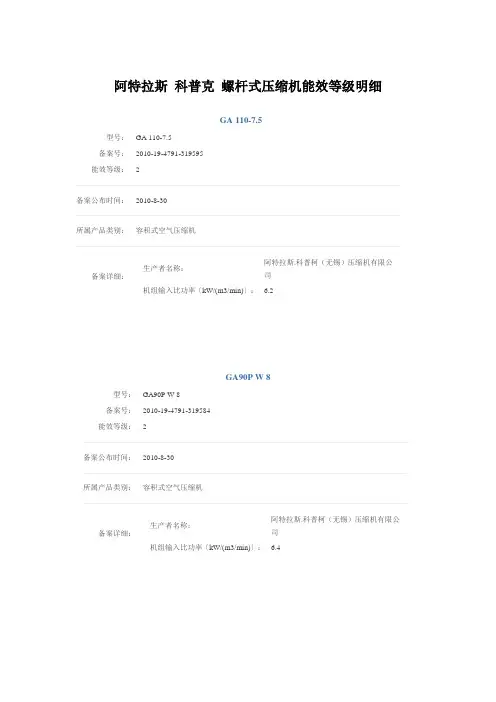 阿特拉斯_科普克_螺杆式压缩机能效等级明细