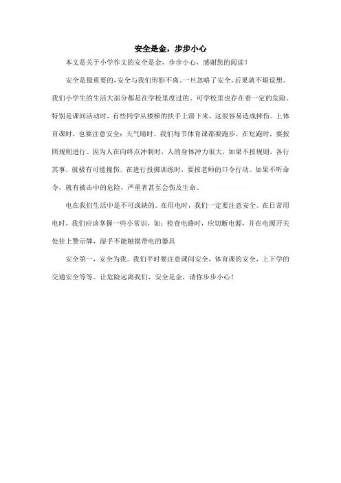 安全是金,步步小心_小学作文