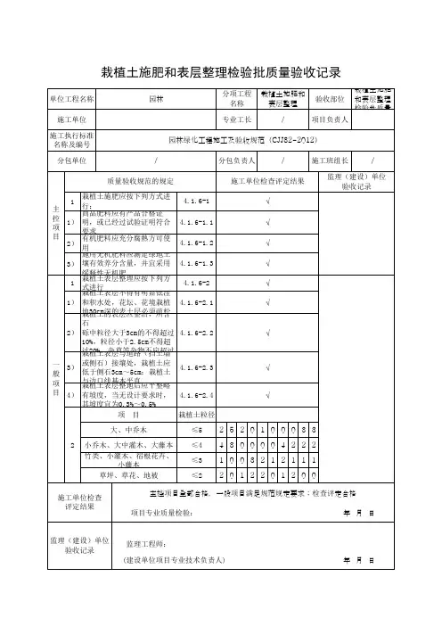 栽植土施肥和表层整理检验批质量验收记录(最新版)