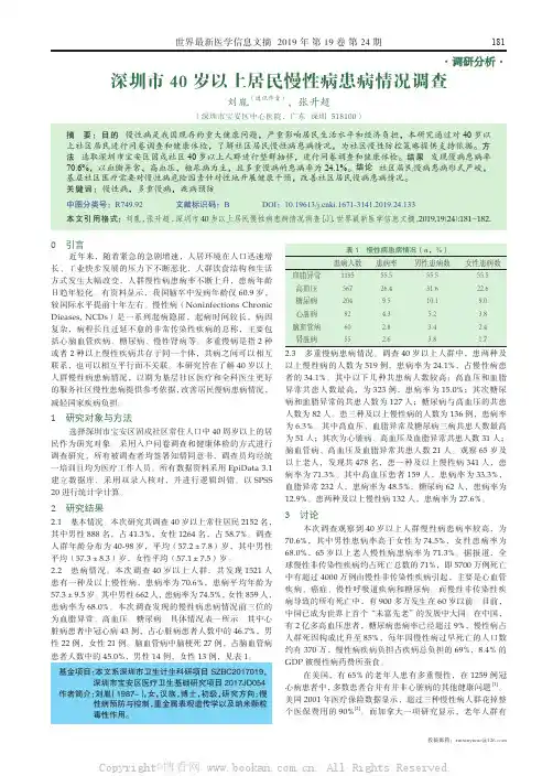 深圳市40 岁以上居民慢性病患病情况调查