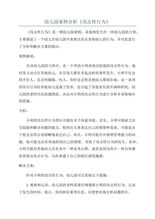幼儿园案例分析《攻击性行为》