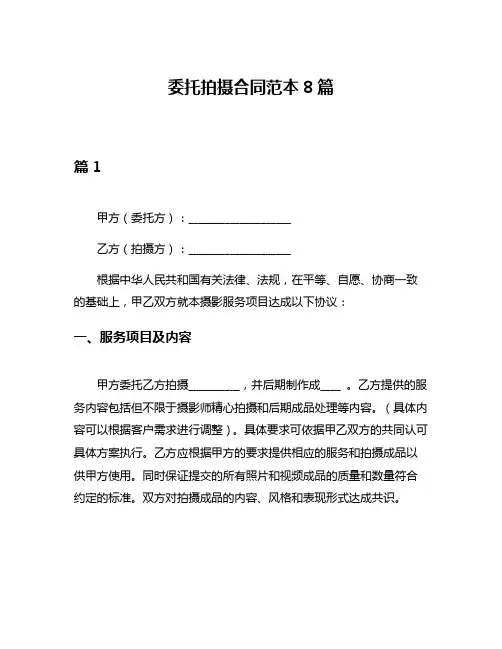 委托拍摄合同范本8篇