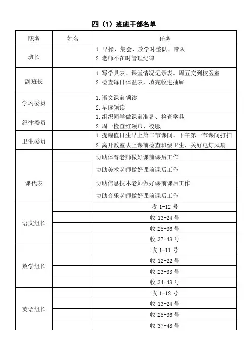 班干部名单