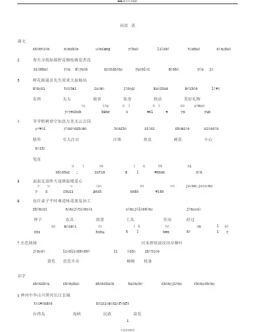 部编版二年级语文下册词语表拼音版