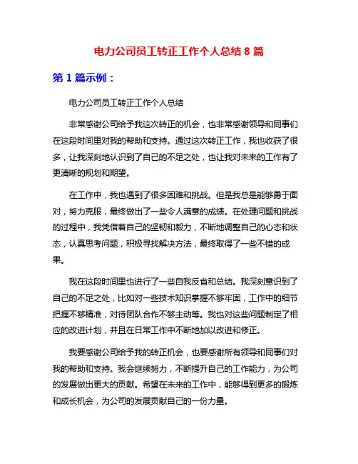 电力公司员工转正工作个人总结8篇