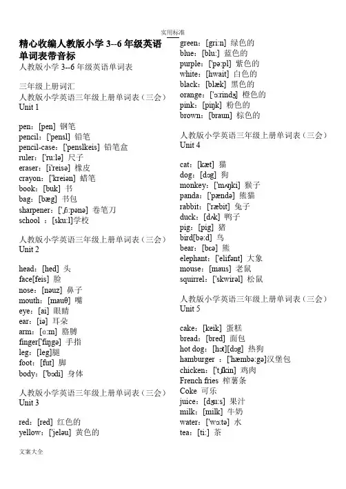 精心收编人教版小学3--6年级英语单词表带音标(1)