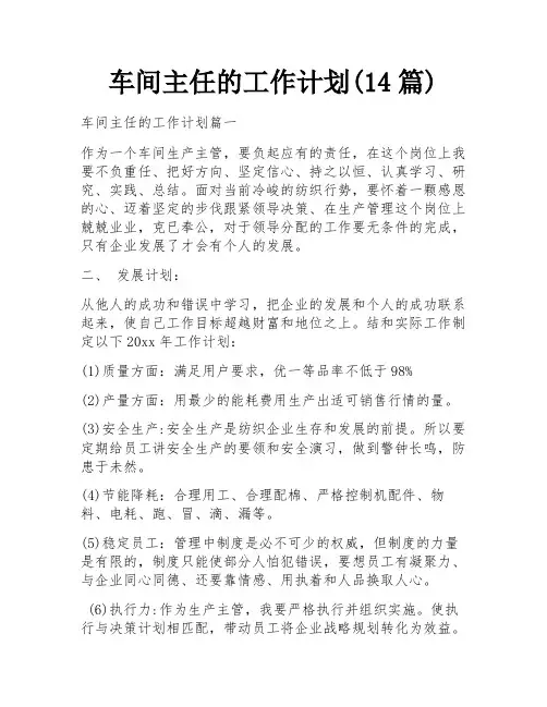 车间主任的工作计划(14篇)