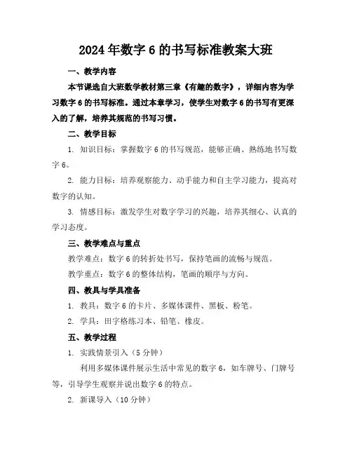2024年数字6的书写标准教案大班