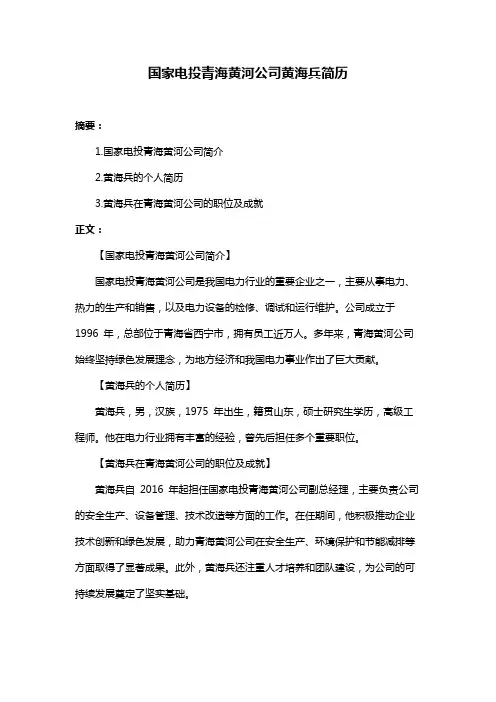 国家电投青海黄河公司黄海兵简历