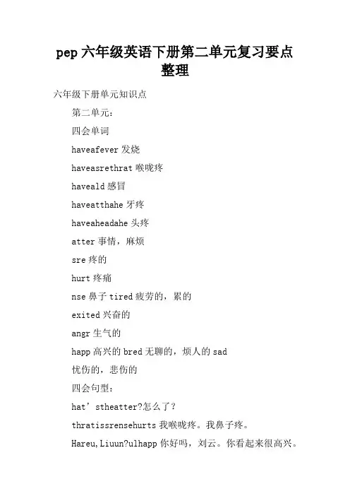 pep六年级英语下册第二单元复习要点整理