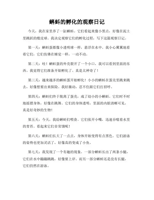 小学三年级作文蝌蚪的孵化的观察日记