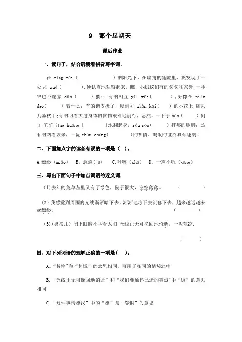 《那个星期天》 习题和答案