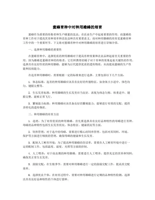 蜜蜂育种中对种用雄蜂的培育
