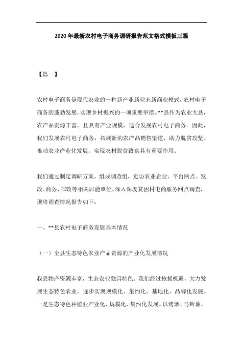 2020年最新农村电子商务调研报告范文格式模板三篇