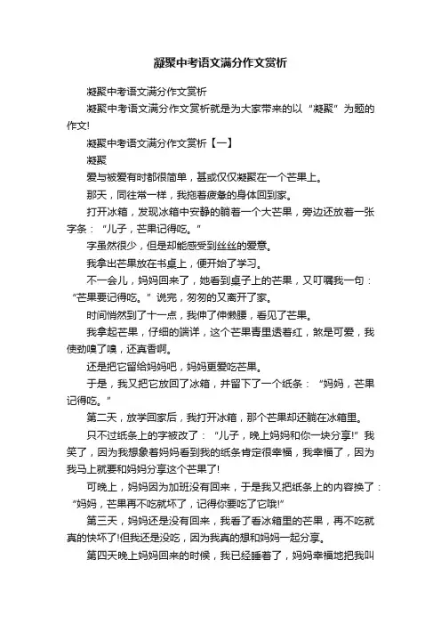 凝聚中考语文满分作文赏析