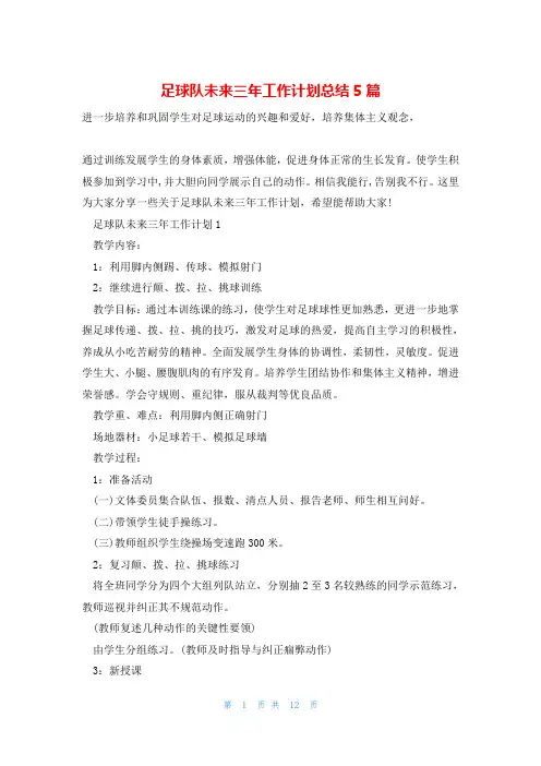 足球队未来三年工作计划总结5篇