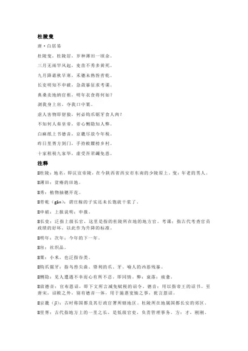 白居易《杜陵叟》全诗注释翻译及赏析